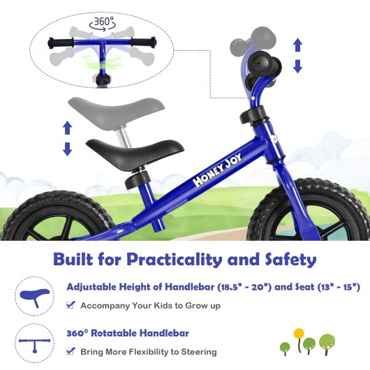 Kids No Pedal Balance Bike with Adjustable Handlebar and Seat-Blue - Image 5