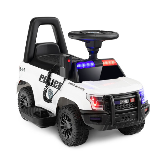 6V Kids Ride On Police Car with Real Megaphone and Siren Flashing Lights-White - Image 2