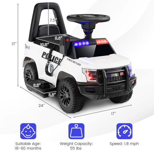 6V Kids Ride On Police Car with Real Megaphone and Siren Flashing Lights-White - Image 3