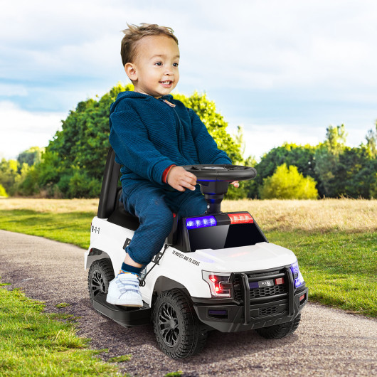 6V Kids Ride On Police Car with Real Megaphone and Siren Flashing Lights-White - Image 5