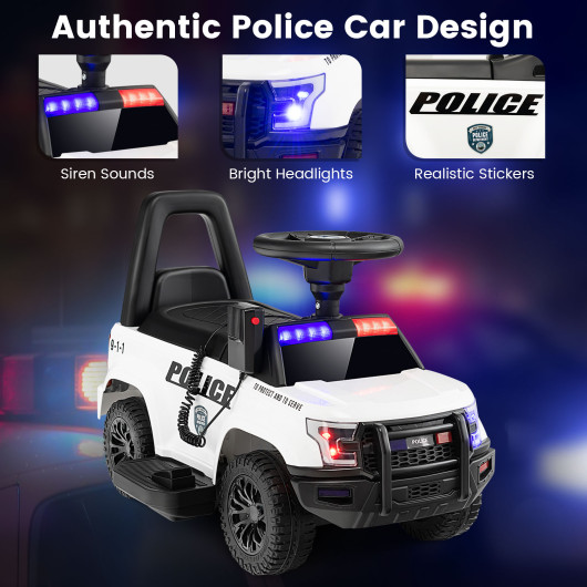 6V Kids Ride On Police Car with Real Megaphone and Siren Flashing Lights-White - Image 6