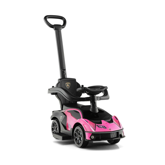 3-in-1 Licensed Lamborghini Ride on Push Car with Handle Guardrail-Pink - Image 2