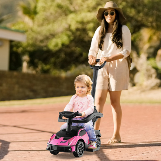 3-in-1 Licensed Lamborghini Ride on Push Car with Handle Guardrail-Pink - Image 4