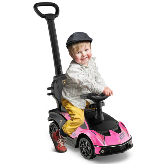 3-in-1 Licensed Lamborghini Ride on Push Car with Handle Guardrail-Pink - Image 5