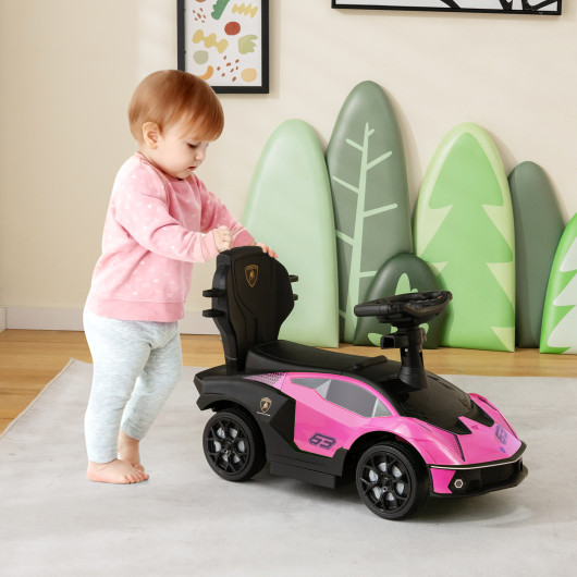 3-in-1 Licensed Lamborghini Ride on Push Car with Handle Guardrail-Pink - Image 6