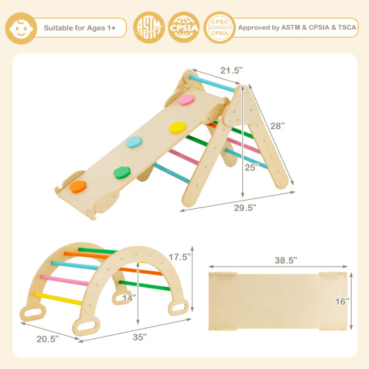 2-in-1 Wooden Kids Climber Toys with Triangle Arch Ramp-Multicolor - Image 4