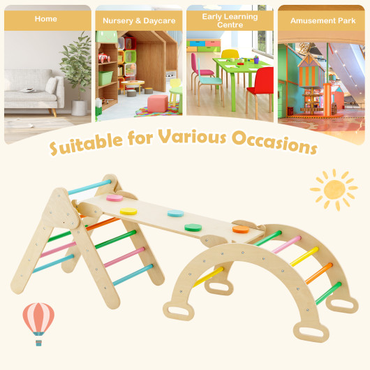 2-in-1 Wooden Kids Climber Toys with Triangle Arch Ramp-Multicolor - Image 5