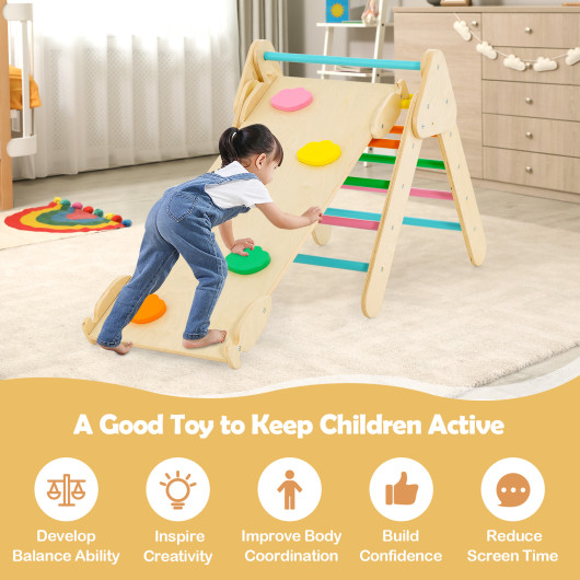 2-in-1 Wooden Kids Climber Toys with Triangle Arch Ramp-Multicolor - Image 6