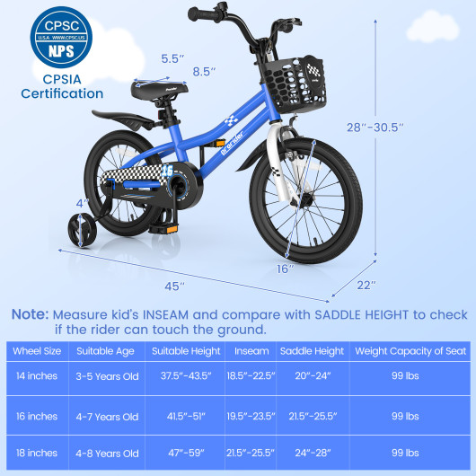 16 Inch Kid's Bike with Removable Training Wheels-Navy - Image 5