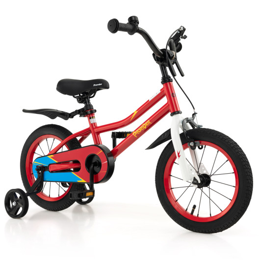 14 Inch Kid's Bike with 2 Training Wheels for 3-5 Years Old-Red
