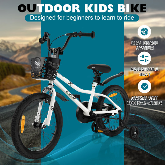 18 Feet Kid's Bike with Removable Training Wheels-Black & White - Image 3