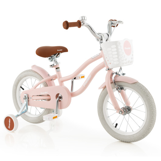 14 Inch Kid's Bike with Removable Training Wheels and Basket-Pink - Image 2