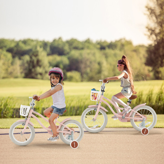 14 Inch Kid's Bike with Removable Training Wheels and Basket-Pink - Image 3