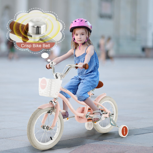 14 Inch Kid's Bike with Removable Training Wheels and Basket-Pink - Image 5