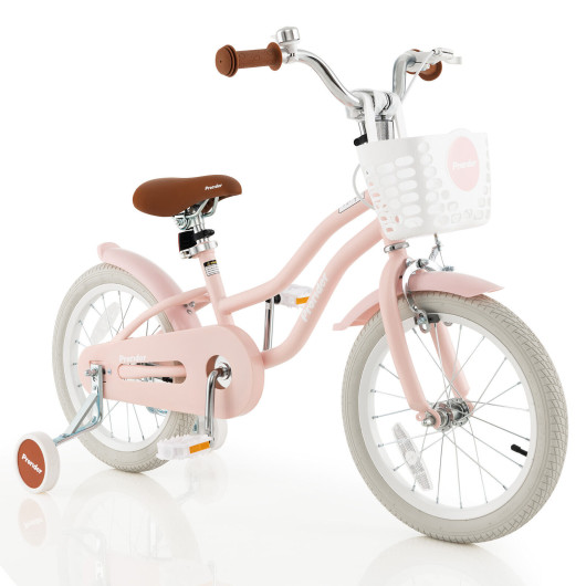 16 Inch Kids Bike with Front Handbrake and 2 Training Wheels-Pink - Image 4