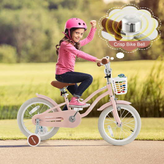 16 Inch Kids Bike with Front Handbrake and 2 Training Wheels-Pink - Image 3