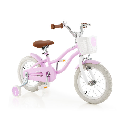 14 Inch Kid's Bike with Removable Training Wheels and Basket-Purple - Image 4