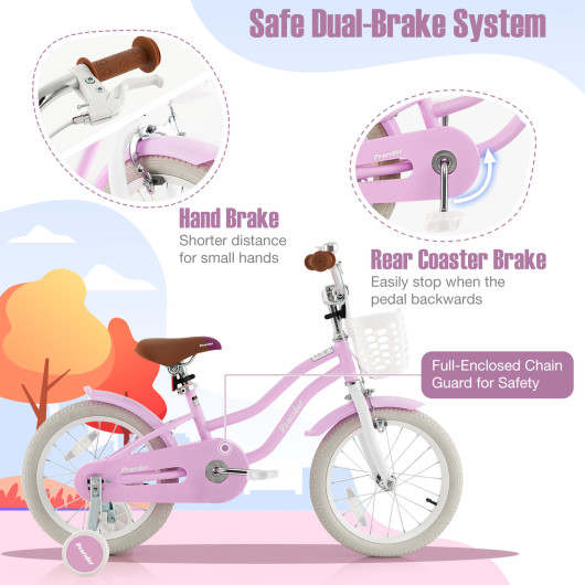 Children Bicycle with Front Handbrake and Rear Coaster Brake-Purple - Image 5