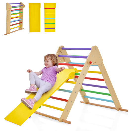 Kids Climbing Triangle Set with Adjustable and Reversible Ramp-Multicolor - Image 2