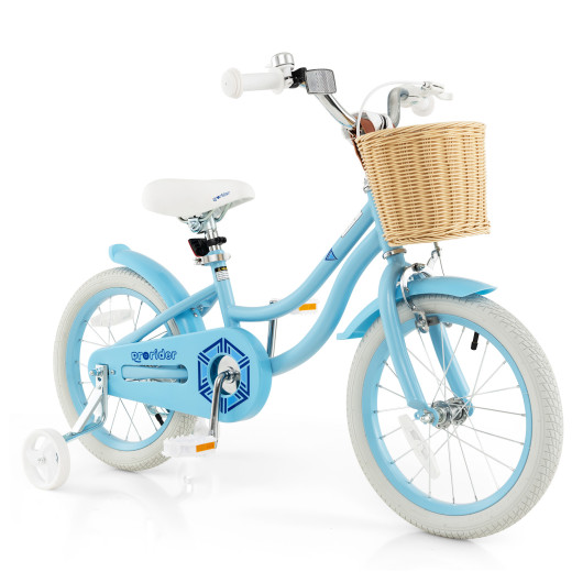 16" Kid's Bike with Training Wheels and Adjustable Handlebar Seat-Blue