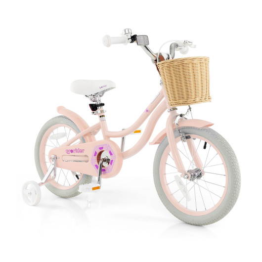 16" Kid's Bike with Training Wheels and Adjustable Handlebar Seat-Pink