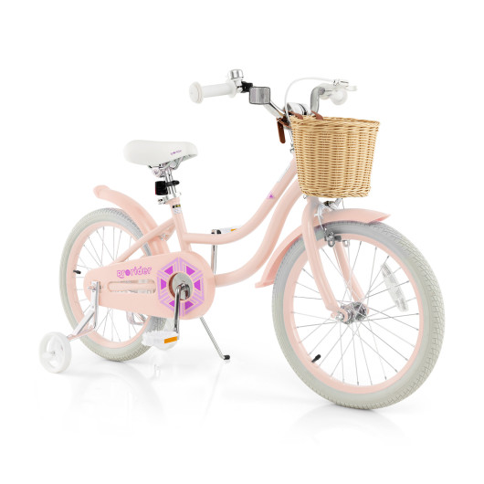 18" Kid's Bike with Training Wheels and Adjustable Handlebar Seat-Pink