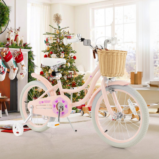18" Kid's Bike with Training Wheels and Adjustable Handlebar Seat-Pink - Image 4