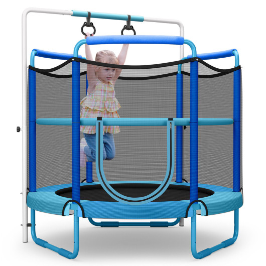 5 Feet Kids 3-in-1 Game Trampoline with Enclosure Net Spring Pad-Blue - Image 5