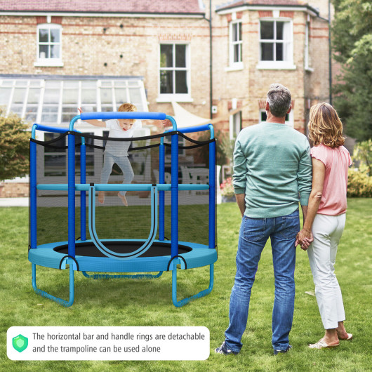 5 Feet Kids 3-in-1 Game Trampoline with Enclosure Net Spring Pad-Blue - Image 6