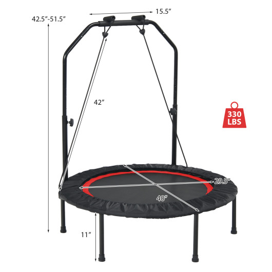 40 Inch Foldable Fitness Rebounder with Resistance Bands Adjustable Home-Red - Image 2