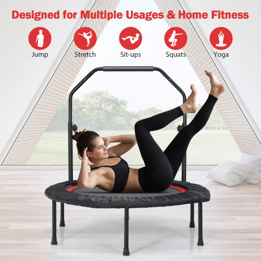 40 Inch Foldable Fitness Rebounder with Resistance Bands Adjustable Home-Red - Image 6