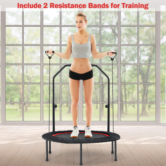 40 Inch Foldable Fitness Rebounder with Resistance Bands Adjustable Home-Red - Image 3