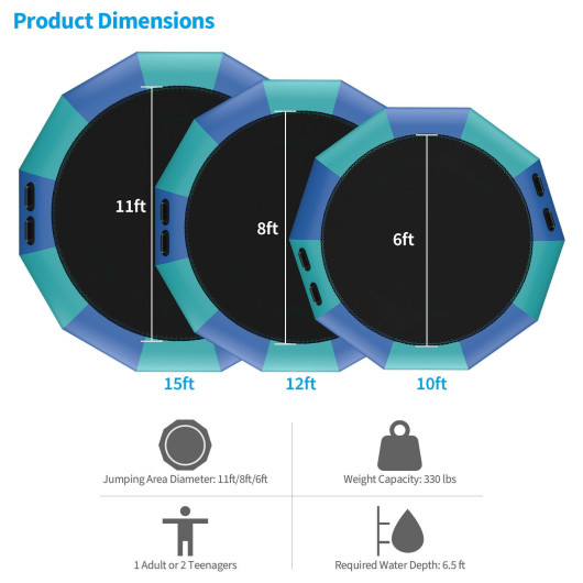 12 Feet Inflatable Splash Padded Water Bouncer Trampoline-Blue - Image 3