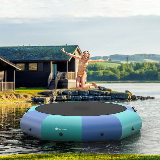 12 Feet Inflatable Splash Padded Water Bouncer Trampoline-Blue - Image 4