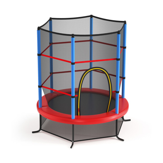 55 Inch Kids Recreational Trampoline Bouncing Jumping Mat with Enclosure Net-Navy - Image 6