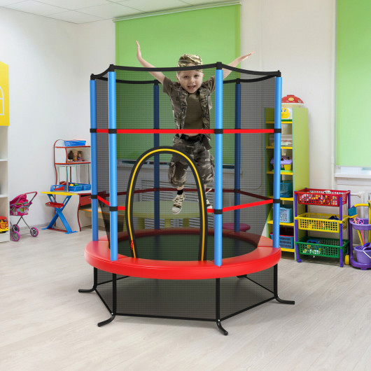 55 Inch Kids Recreational Trampoline Bouncing Jumping Mat with Enclosure Net-Navy - Image 3