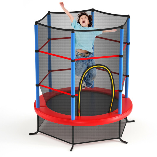 55 Inch Kids Recreational Trampoline Bouncing Jumping Mat with Enclosure Net-Navy - Image 4