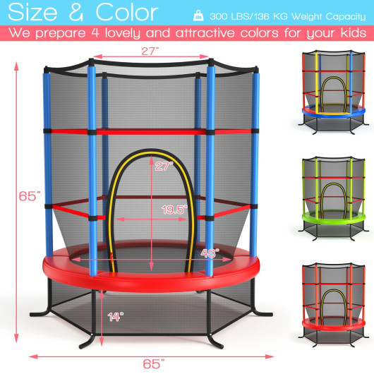55 Inch Kids Recreational Trampoline Bouncing Jumping Mat with Enclosure Net-Navy - Image 5