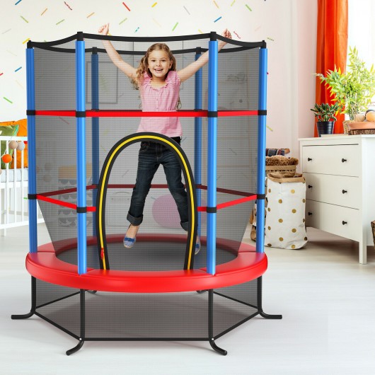 55 Inch Kids Recreational Trampoline Bouncing Jumping Mat with Enclosure Net-Navy - Image 2
