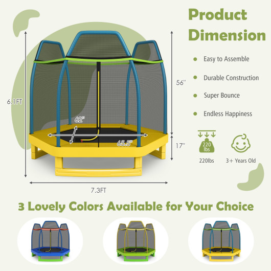 7 Feet Kids Recreational Bounce Jumper Trampoline-Yellow - Image 2