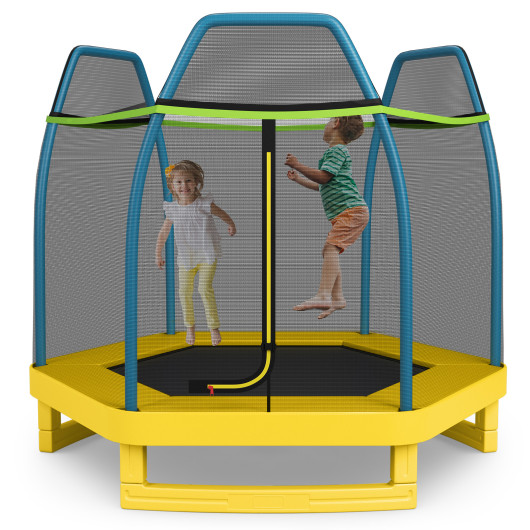 7 Feet Kids Recreational Bounce Jumper Trampoline-Yellow - Image 4