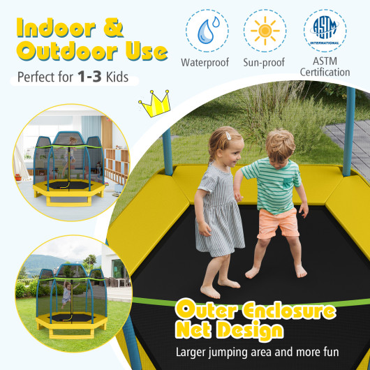 7 Feet Kids Recreational Bounce Jumper Trampoline-Yellow - Image 5