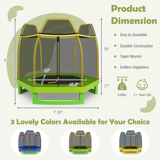 7 Feet Kids Recreational Bounce Jumper Trampoline-Green - Image 6