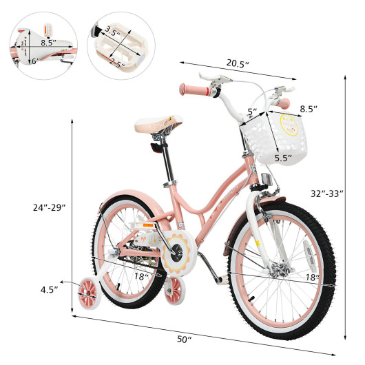 18 Inch Kids Adjustable Bike Toddlers with Training Wheels-Pink - Image 6