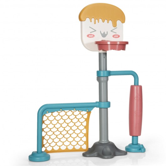 3-in-1 Height Adjustable Basketball Stand Set with Soccer and Roller