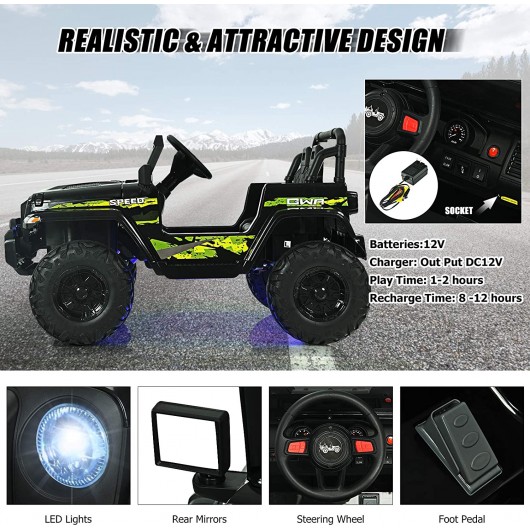12V Kids Ride-on Jeep Car with 2.4 G Remote Control-Black - Image 6