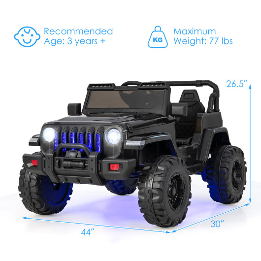 12V Kids Ride-on Jeep Car with 2.4 G Remote Control-Solid Black - Image 2