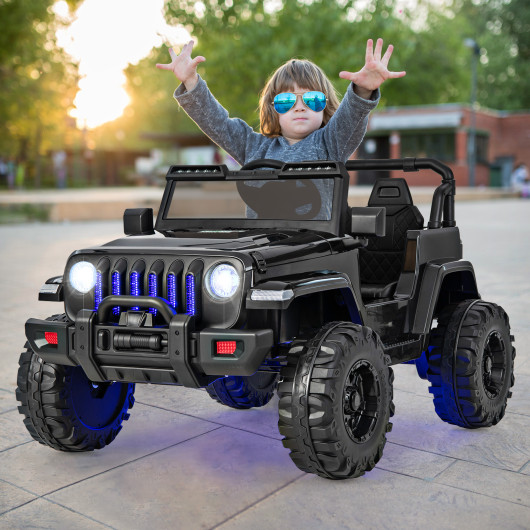 12V Kids Ride-on Jeep Car with 2.4 G Remote Control-Solid Black - Image 6