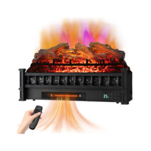 26 Inch Electric Fireplace Heater with Remote Control and Realistic Lemonwood Ember Bed-Black