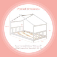 Twin Size Wooden House Bed with Roof-White - Image 3